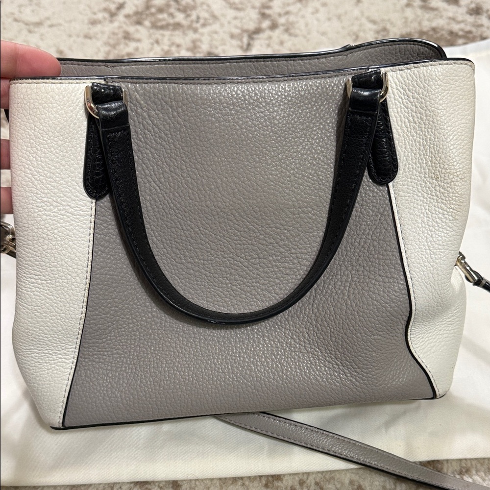 Kate Spade Pebbled Leather Colorblock Satchel in Gray/Cream/Black 🖤with Dust Bag - Picture 6 of 13
